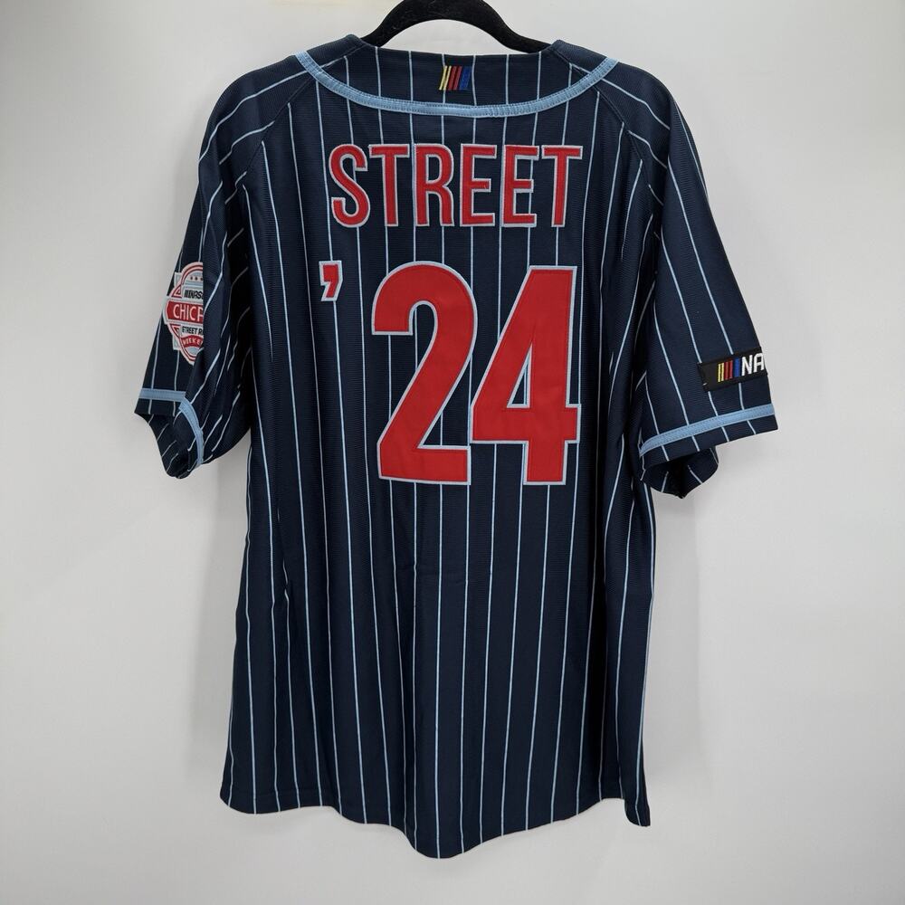 NASCAR Jersey Men Chicago Street Race 2024 Baseball Pinstripe Navy Blue Large - Picture 6 of 9